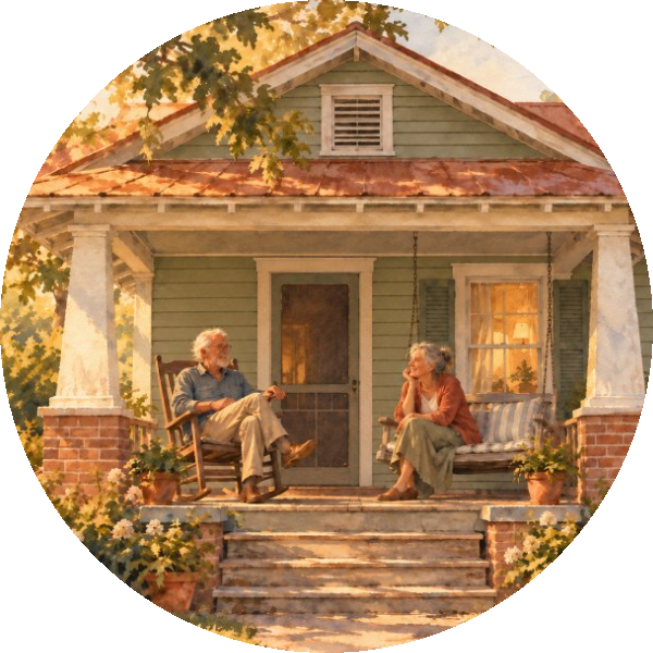 Old bungalow with a deep front porch