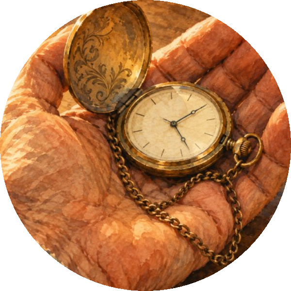 Weathered hand holding an open pocket watch