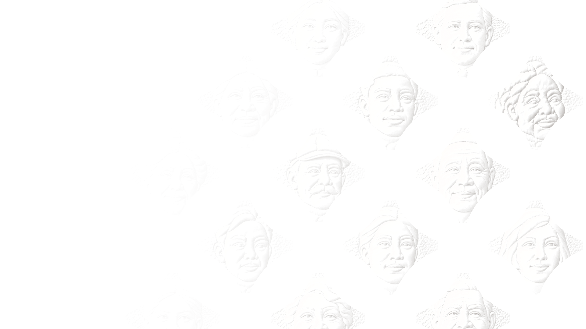 Cathedral-window quilt with faces quilted into its windows, fading to the left